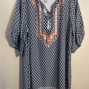 Elings Boutique Geometric Print Women's Dress- Navy and Orange